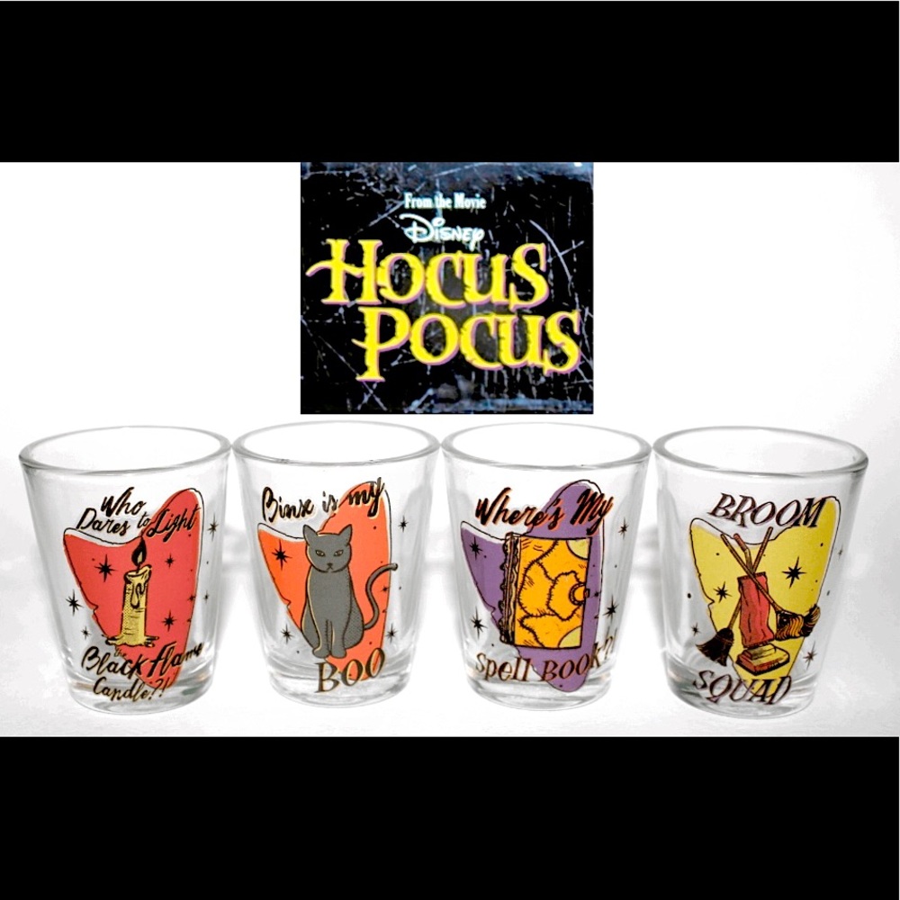 DISNEYS HOCUS POCUS GLASS set of 4 shot glasses 🎃👻💀🐈‍⬛